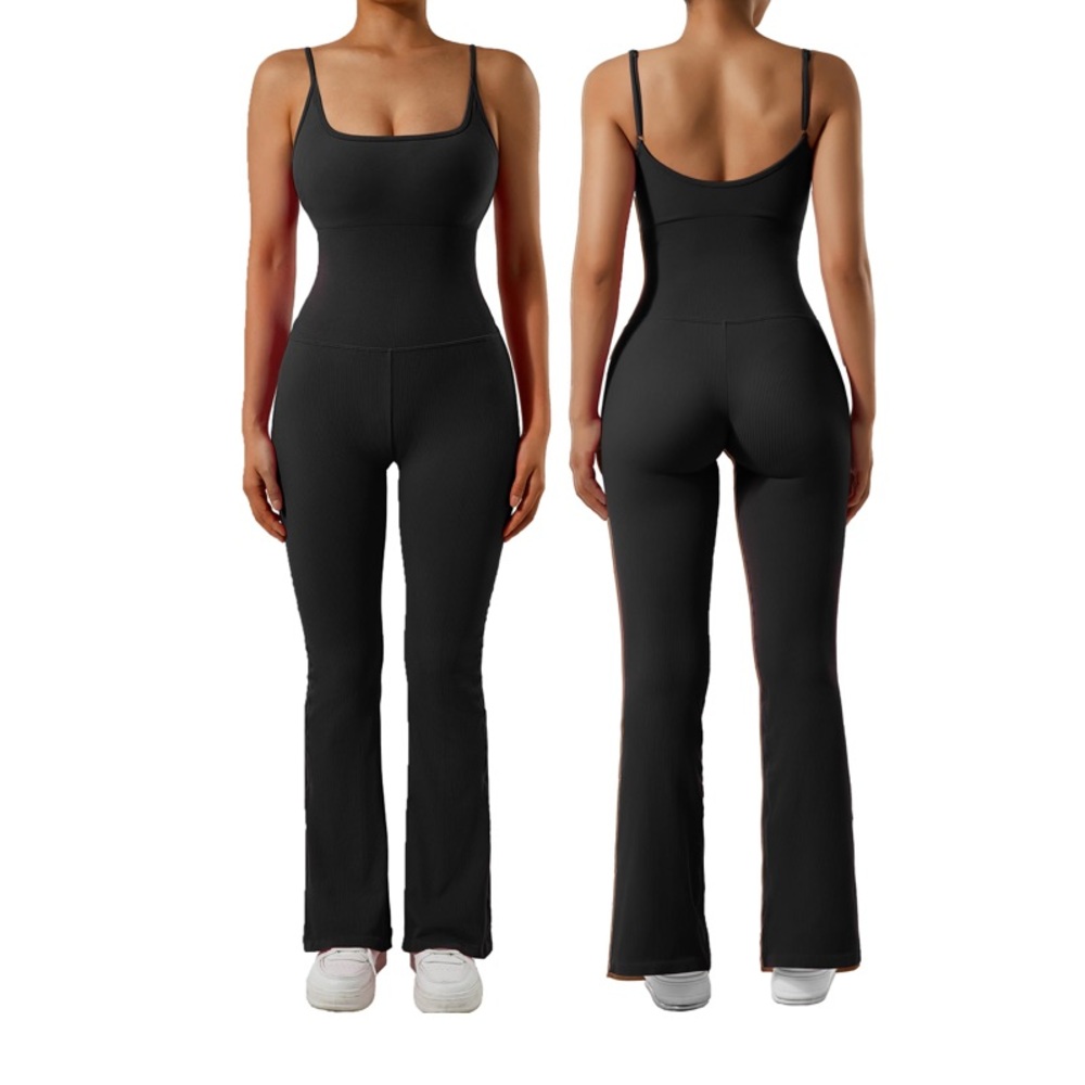 Women’s Ribbed Flared Black One Piece Jumpsuit